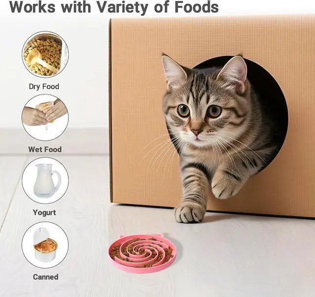 Alt view image 3 of 7 - Bifeaw Slow Feeder Cat Bowl, Easy to Clean Silicone Bowl, Ideal for Dry and Wet Food (Purple and Pink)