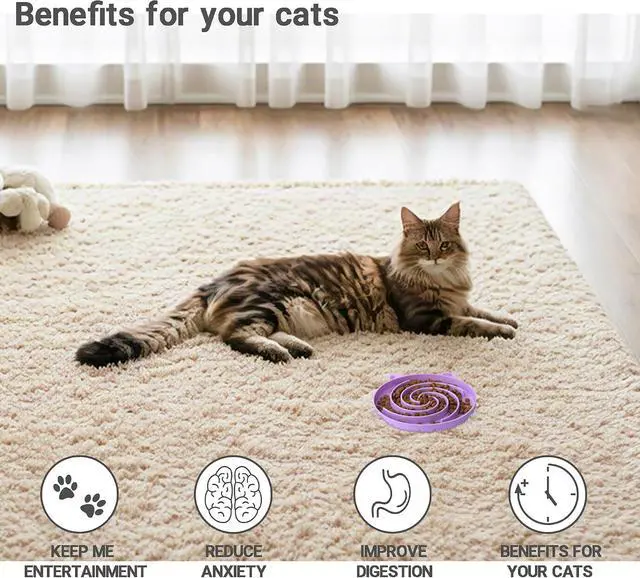 Alt view image 5 of 7 - Bifeaw Slow Feeder Cat Bowl, Easy to Clean Silicone Bowl, Ideal for Dry and Wet Food (Purple and Pink)