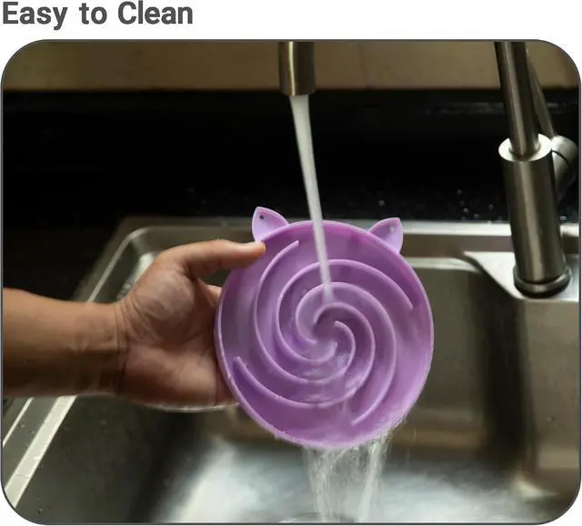 Alt view image 7 of 7 - Bifeaw Slow Feeder Cat Bowl, Easy to Clean Silicone Bowl, Ideal for Dry and Wet Food (Purple and Pink)