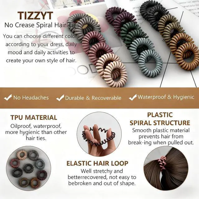 Alt view image 4 of 6 - TIZZYT Hair Ties, 18 Count - Vintage matte color Spiral Hair Ties, No Crease, Suitable For Women And Children With Thick Or Thinning Hair