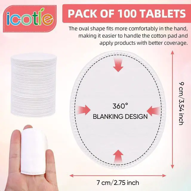 Alt view image 2 of 6 - Oval Cotton Pads (100 Count) Ultra-Soft Cotton Ovals 100% Cotton Spunlace Purely Physical Technology, Large Makeup Remover Pads Facial Cotton Pads for Makeup Removal, Cleansing, Toner Application