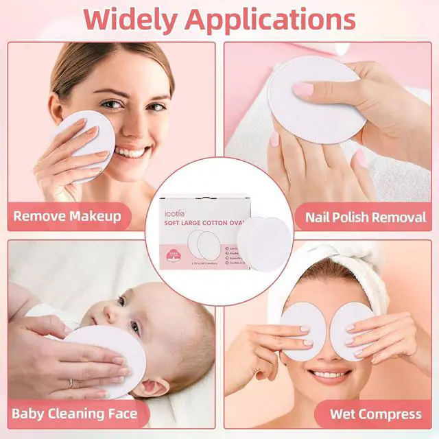 Alt view image 6 of 6 - Oval Cotton Pads (100 Count) Ultra-Soft Cotton Ovals 100% Cotton Spunlace Purely Physical Technology, Large Makeup Remover Pads Facial Cotton Pads for Makeup Removal, Cleansing, Toner Application