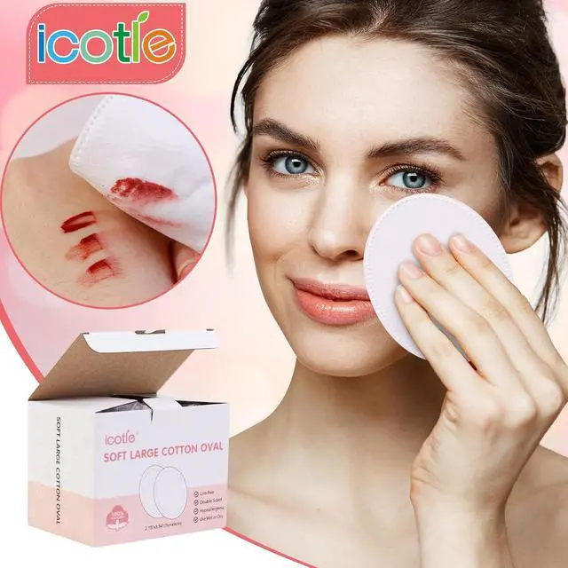Alt view image 4 of 6 - Oval Cotton Pads (100 Count) Ultra-Soft Cotton Ovals 100% Cotton Spunlace Purely Physical Technology, Large Makeup Remover Pads Facial Cotton Pads for Makeup Removal, Cleansing, Toner Application