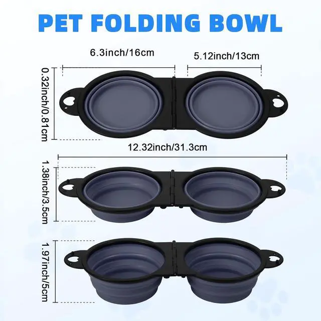 Alt view image 5 of 7 - Collapsible Dog Dual Bowls, 2-in-1 with Locking Clip for More Stability 180 Degree Flip Portable Dog Travel Bowl for Water and Food Pet Food Drinker (Dark Blue)