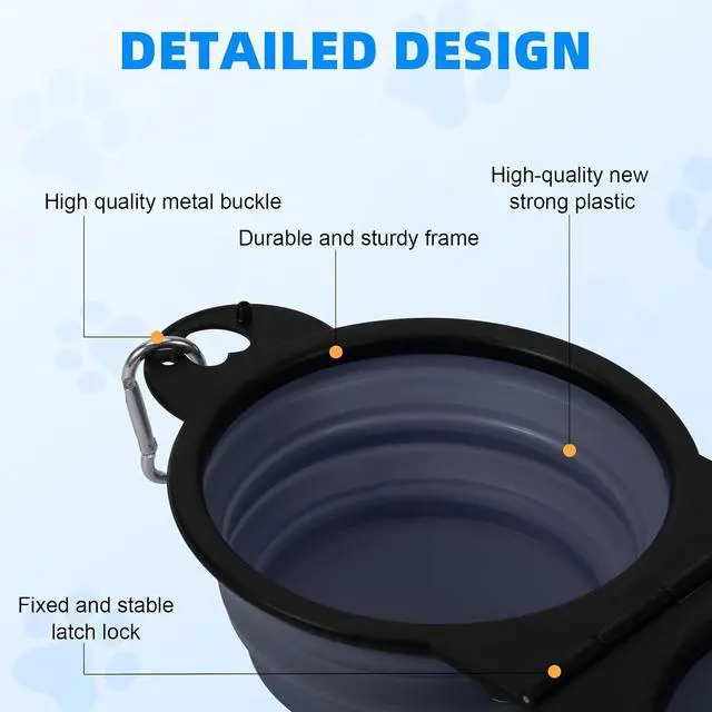 Alt view image 6 of 7 - Collapsible Dog Dual Bowls, 2-in-1 with Locking Clip for More Stability 180 Degree Flip Portable Dog Travel Bowl for Water and Food Pet Food Drinker (Dark Blue)