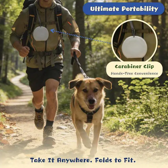 Alt view image 2 of 5 - Premium Silicone Collapsible Dog Bowl with Carabiner Clip, 2-in-1 Foldable Double Pet Food & Water Travel Bowl, Portable No-Spill Design for Walking Hiking Camping, for Small Medium Dogs