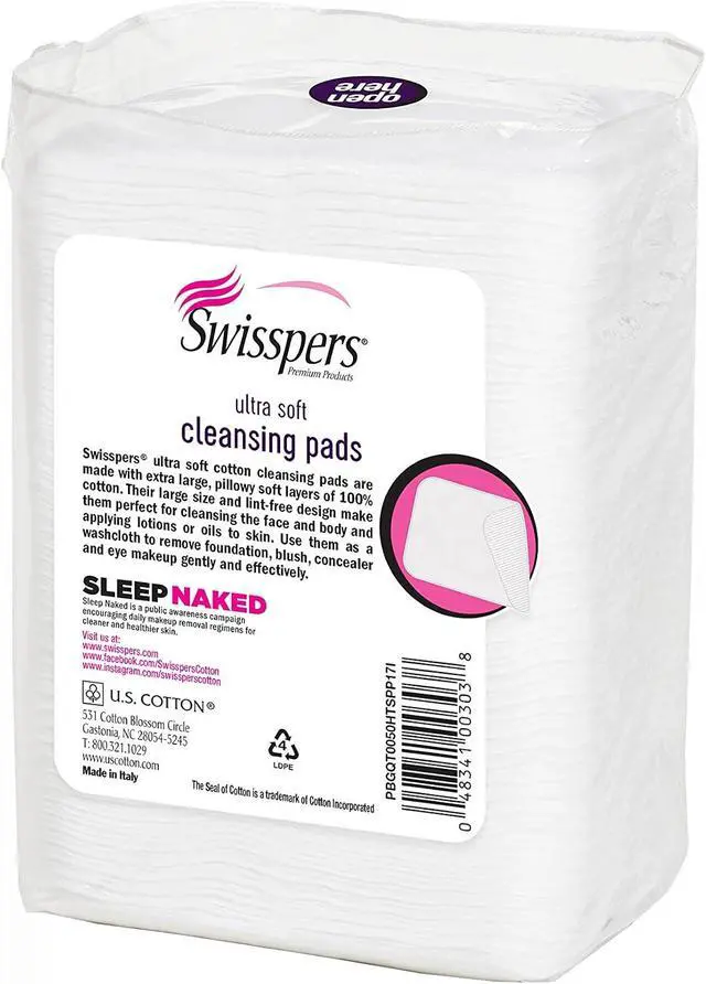 Alt view image 2 of 2 - Swisspers Premium Facial Cleansing Pad, 100% Cotton, Ultra Soft, Extra Large, 50 Pads per Re-closable Bag