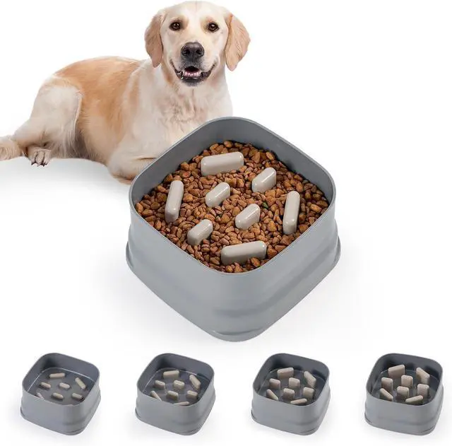 Main image of Sunhoo Slow Feeder Dog Bowls Large Breed Puppy Puzzle Feeding Dish Maze Feed Bowl Small Medium Dogs Plate Adjustable Ridges to Slower Down Eating Anti-slip Easy to Clean Indoor Use 7.5*7.5*4 in(Grey)