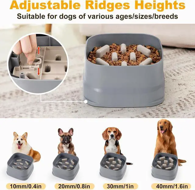 Alt view image 3 of 7 - Sunhoo Slow Feeder Dog Bowls Large Breed Puppy Puzzle Feeding Dish Maze Feed Bowl Small Medium Dogs Plate Adjustable Ridges to Slower Down Eating Anti-slip Easy to Clean Indoor Use 7.5*7.5*4 in(Grey)