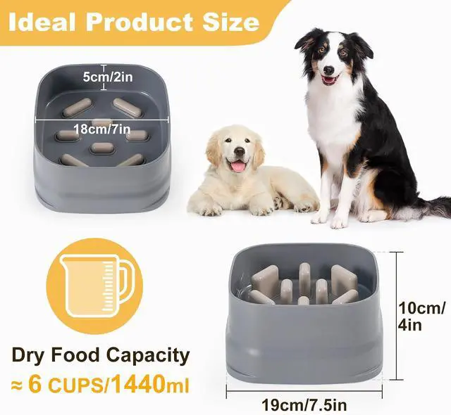 Alt view image 4 of 7 - Sunhoo Slow Feeder Dog Bowls Large Breed Puppy Puzzle Feeding Dish Maze Feed Bowl Small Medium Dogs Plate Adjustable Ridges to Slower Down Eating Anti-slip Easy to Clean Indoor Use 7.5*7.5*4 in(Grey)