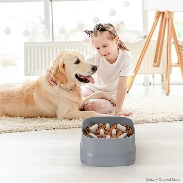 Alt view image 7 of 7 - Sunhoo Slow Feeder Dog Bowls Large Breed Puppy Puzzle Feeding Dish Maze Feed Bowl Small Medium Dogs Plate Adjustable Ridges to Slower Down Eating Anti-slip Easy to Clean Indoor Use 7.5*7.5*4 in(Grey)