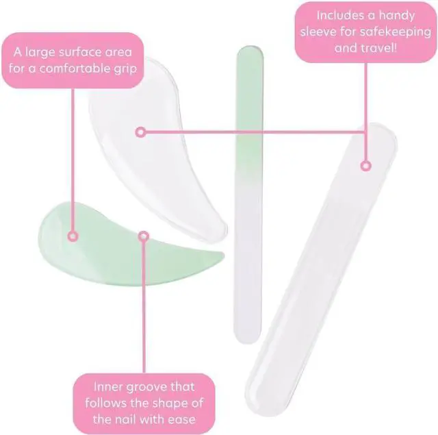 Alt view image 3 of 7 - Bona Fide Beauty Ergo Czech Glass Nail File for, 2pc Set, Jade Color | Bohemian etched glass files for natural nails, reusable manicure tool, comfort grip nail file