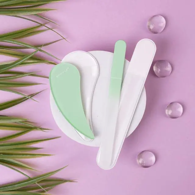Alt view image 6 of 7 - Bona Fide Beauty Ergo Czech Glass Nail File for, 2pc Set, Jade Color | Bohemian etched glass files for natural nails, reusable manicure tool, comfort grip nail file