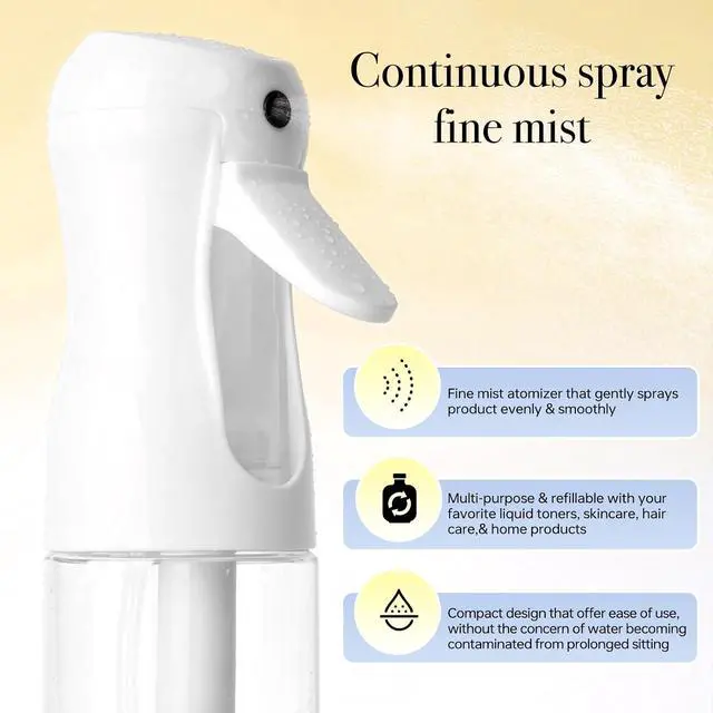 Alt view image 3 of 7 - 3Pcs Continuous Spray Bottles For Hair,Ultra Fine Mister for Hair Styling, Plants, Cleaning, Salon, Misting & Skin Care (200ml Clear*3)