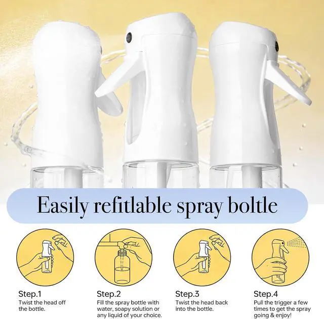 Alt view image 4 of 7 - 3Pcs Continuous Spray Bottles For Hair,Ultra Fine Mister for Hair Styling, Plants, Cleaning, Salon, Misting & Skin Care (200ml Clear*3)