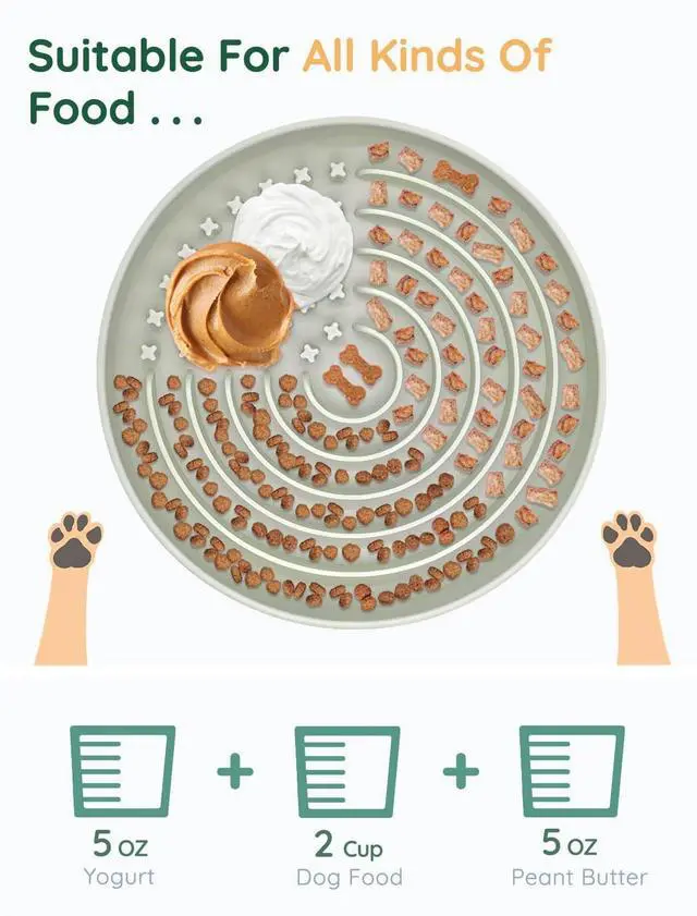 Alt view image 5 of 5 - Slow Feeder Dog Bowls, Slowdown Bowl - Puzzle Silicone Dog Feeding Bowls with Suction Cups, Innovative Lick Mat, Healthy Eating, Dishwasher Microwave Safe, Mealtime Challenge, 7.5" x 1.3" Green