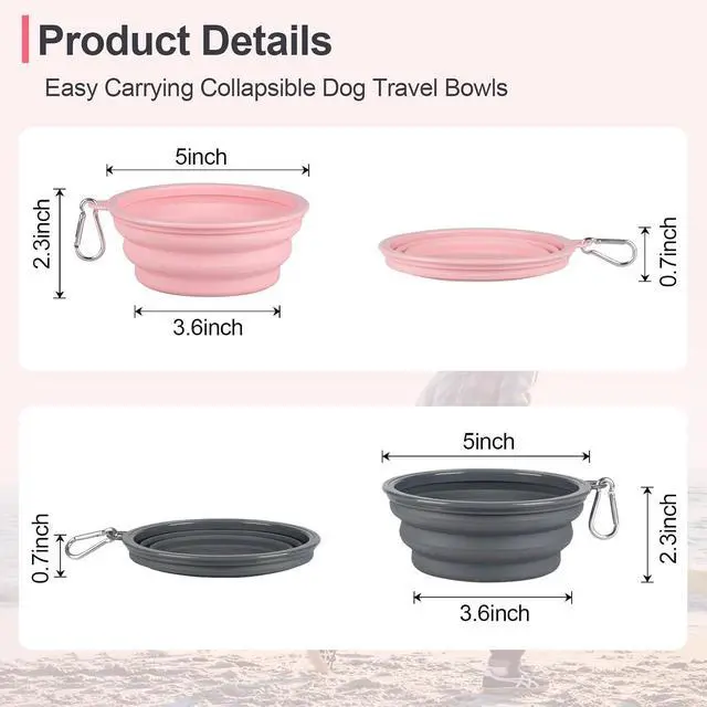 Alt view image 2 of 7 - Kytely Collapsible Dog Bowls for Travel, 2Pack Dog Portable Water Bowl, Foldable Pet Food Bowl with Clasp, Pet Cat Feeding Cup Dish for Traveling, Walking, Hiking