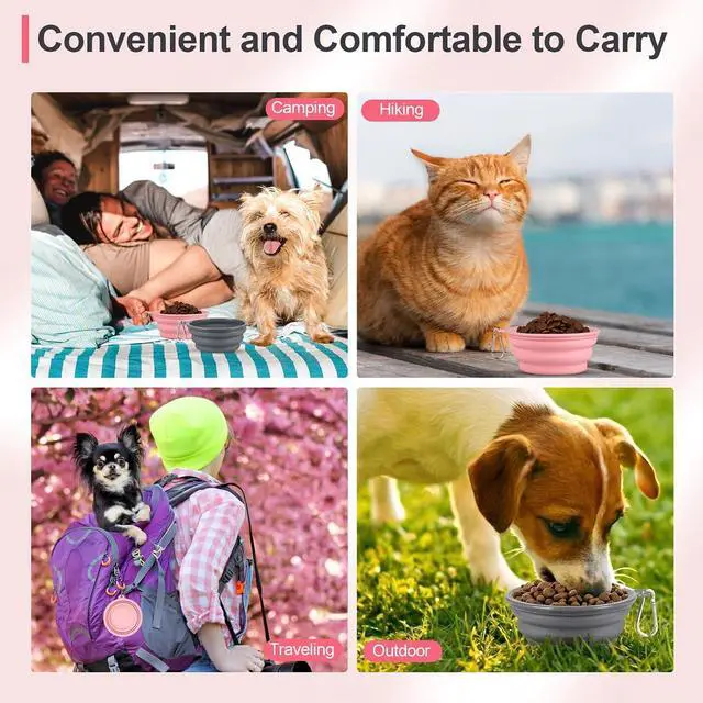 Alt view image 5 of 7 - Kytely Collapsible Dog Bowls for Travel, 2Pack Dog Portable Water Bowl, Foldable Pet Food Bowl with Clasp, Pet Cat Feeding Cup Dish for Traveling, Walking, Hiking