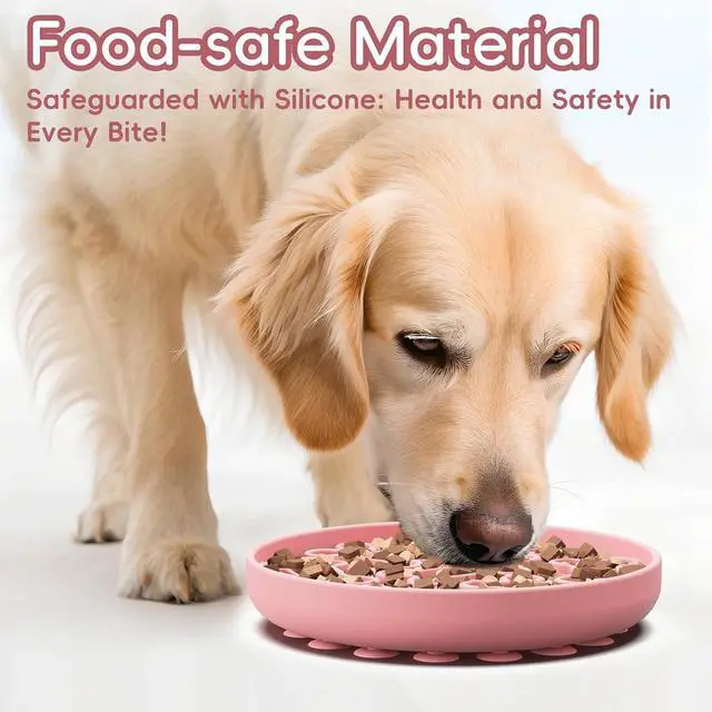 Alt view image 2 of 7 - Silicone Slow Feeder Dog Bowl Pink Bone Pattern | Food-Grade Non-Slip Dog Dish for Anti-Bloat, Fast Eating Prevention, 7.5 x 1.5, Dishwasher Safe