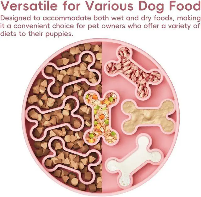Alt view image 4 of 7 - Silicone Slow Feeder Dog Bowl Pink Bone Pattern | Food-Grade Non-Slip Dog Dish for Anti-Bloat, Fast Eating Prevention, 7.5 x 1.5, Dishwasher Safe