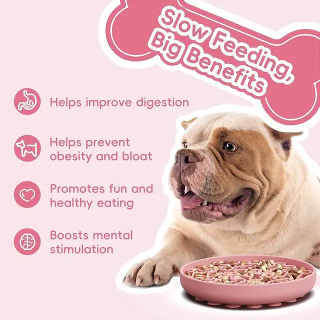 Alt view image 6 of 7 - Silicone Slow Feeder Dog Bowl Pink Bone Pattern | Food-Grade Non-Slip Dog Dish for Anti-Bloat, Fast Eating Prevention, 7.5 x 1.5, Dishwasher Safe