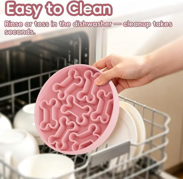 Alt view image 7 of 7 - Silicone Slow Feeder Dog Bowl Pink Bone Pattern | Food-Grade Non-Slip Dog Dish for Anti-Bloat, Fast Eating Prevention, 7.5 x 1.5, Dishwasher Safe