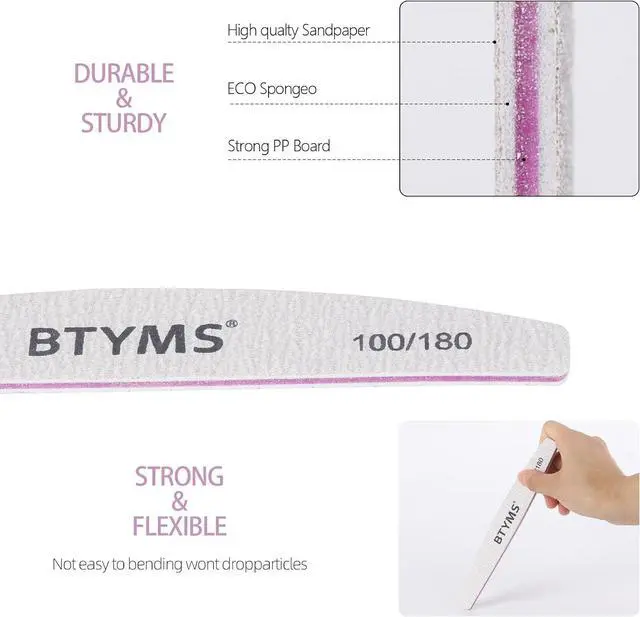 Alt view image 4 of 7 - BTYMS 10 Pcs 100/180 Grit Nail Files - Double-Sided Emery Boards for Acrylic, Gel & Natural Nails