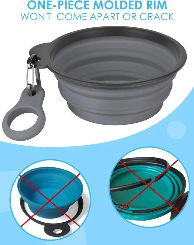 Alt view image 3 of 6 - AONKEY 2 Pack Collapsible Dog Bowls with Bottle Carrier(Small 15oz) | Upgraded Carabiner,One-piece Molded Rim Won't Fall Off or Crack, Foldable Portable for Pets Water Drinking or Food Feeding