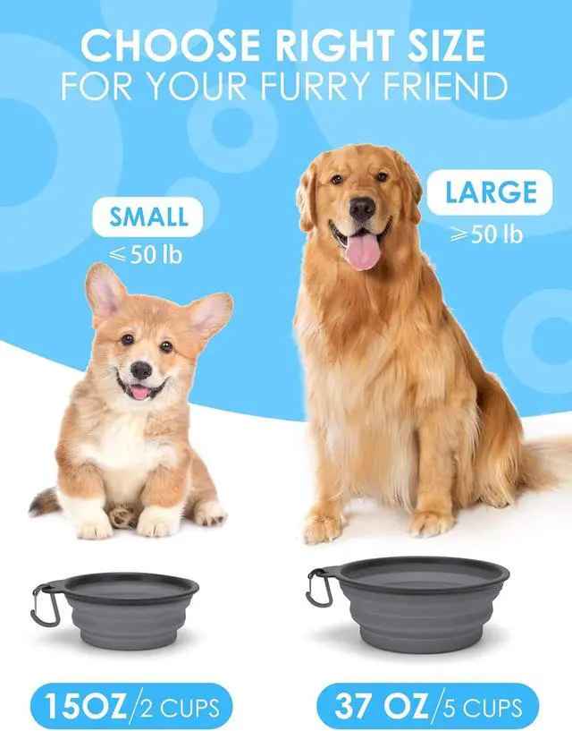 Alt view image 5 of 6 - AONKEY 2 Pack Collapsible Dog Bowls with Bottle Carrier(Small 15oz) | Upgraded Carabiner,One-piece Molded Rim Won't Fall Off or Crack, Foldable Portable for Pets Water Drinking or Food Feeding