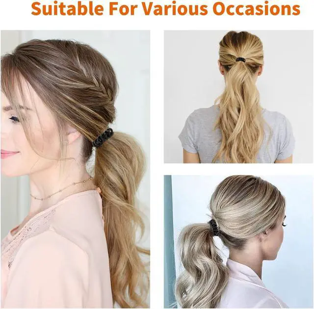 Alt view image 3 of 4 - Spiral Hair Ties (Small Black, 50 Pcs Plastic Spiral) - Coil Ponytail Holders for Thick Hair, No Crease Phone Cord Ties for All Types