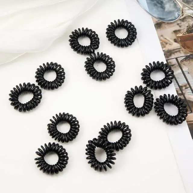 Alt view image 4 of 4 - Spiral Hair Ties (Small Black, 50 Pcs Plastic Spiral) - Coil Ponytail Holders for Thick Hair, No Crease Phone Cord Ties for All Types