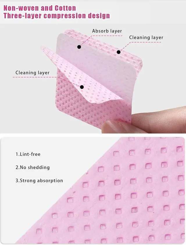 Alt view image 2 of 6 - TEOYALL Lint Free Nail Wipes, 400 PCS Non-Woven Fabric Nail Cleaning Pads Pink Lash Extensions Glue Cleaning Wipes Salon Supplies
