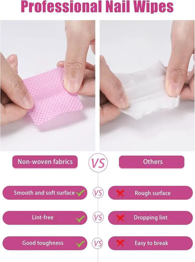 Alt view image 3 of 6 - TEOYALL Lint Free Nail Wipes, 400 PCS Non-Woven Fabric Nail Cleaning Pads Pink Lash Extensions Glue Cleaning Wipes Salon Supplies