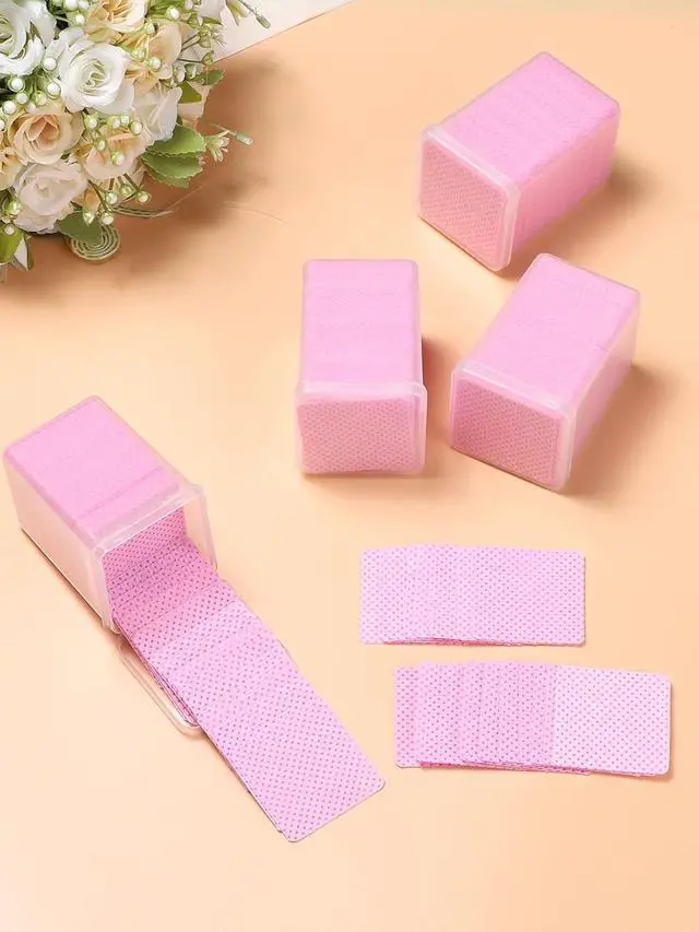 Alt view image 6 of 6 - TEOYALL Lint Free Nail Wipes, 400 PCS Non-Woven Fabric Nail Cleaning Pads Pink Lash Extensions Glue Cleaning Wipes Salon Supplies