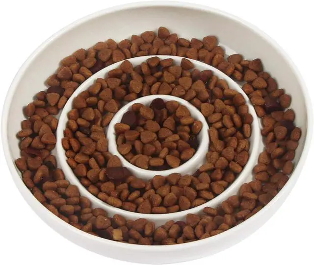 Main image of SLSON Cat Slow Feeder Bowl,Ceramic Slow Feed Cat Bowls Heavy and Shallow Wisker Stress-Free Pets Dish for Kittens Small Pets Wet Food,White