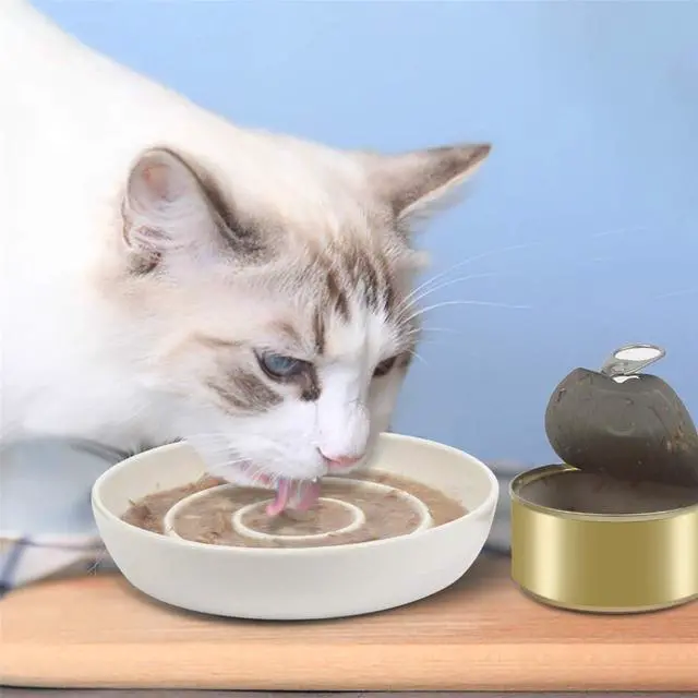 Alt view image 4 of 7 - SLSON Cat Slow Feeder Bowl,Ceramic Slow Feed Cat Bowls Heavy and Shallow Wisker Stress-Free Pets Dish for Kittens Small Pets Wet Food,White