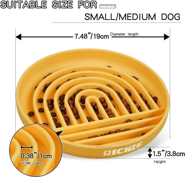 Alt view image 2 of 6 - RICHIE Slow Feeder Dog Bowls with Suction Cups, Silicone Puzzle Bowl for Slow Eating, Pets Slow Feeder Non-Slip Design Dishwasher Microwave Safe for Small Medium Dogs, Yellow