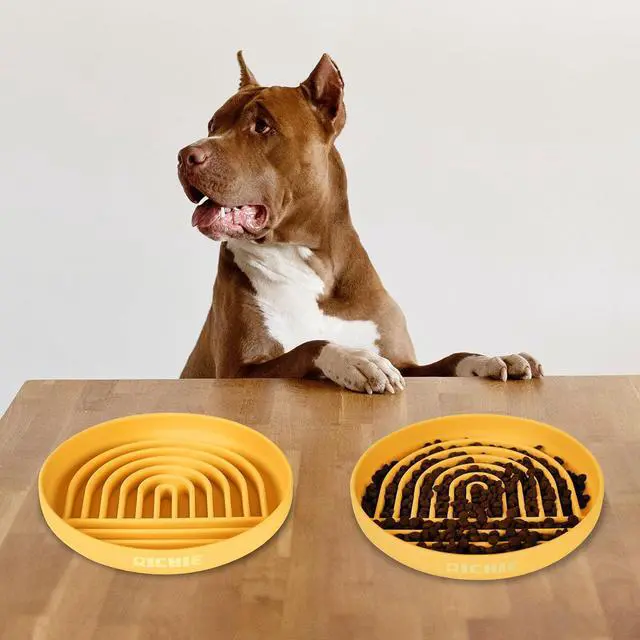 Alt view image 6 of 6 - RICHIE Slow Feeder Dog Bowls with Suction Cups, Silicone Puzzle Bowl for Slow Eating, Pets Slow Feeder Non-Slip Design Dishwasher Microwave Safe for Small Medium Dogs, Yellow