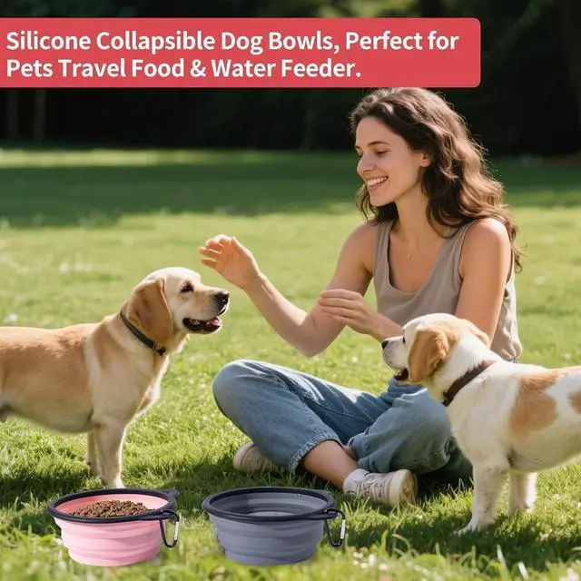Alt view image 4 of 7 - 2Pack Silicone Collapsible Dog Bowls, Cute Pet Ear Shape and Cat Graphic Travel Water Bowl Full of Pet Atmosphere 25oz Portable Feeder for Small Large Dog Walking Hiking Camping (Pink and Grey)