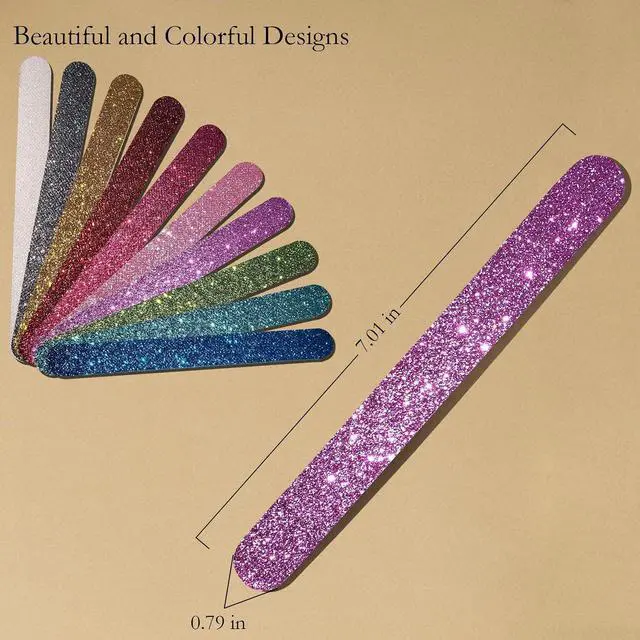 Alt view image 7 of 7 - P2P Nails Glitter Colorful Nail File Strips - Manicure and Pedicure Nail Buffers - Double Sided Filers for Shaping and Smoothing Toenails and Fingernails (Regular, 20)