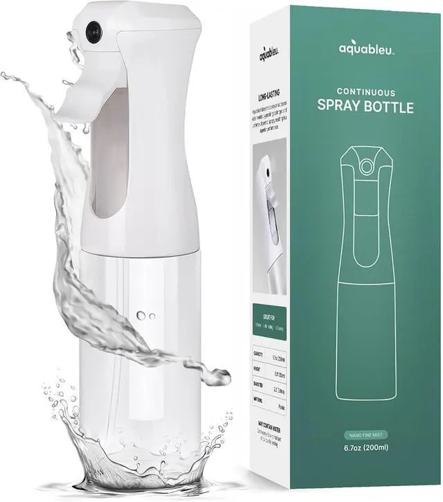 Main image of Aquableu Spray Bottle for Hair Continuous Mist Spray Bottle for Hair Care, Styling, Cleaning, Plants, Pets & Essential Oils (Clear, 6.76oz/200ml)