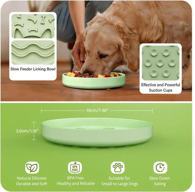 Alt view image 5 of 7 - Slow Feeder Dog Bowl for Small Medium Dogs & Cats, 7.5 Inch Non Slip Slow Bowl with 37 Suction Cups, Anti-Choking Food Grade Silicone Slow Eating Bowl