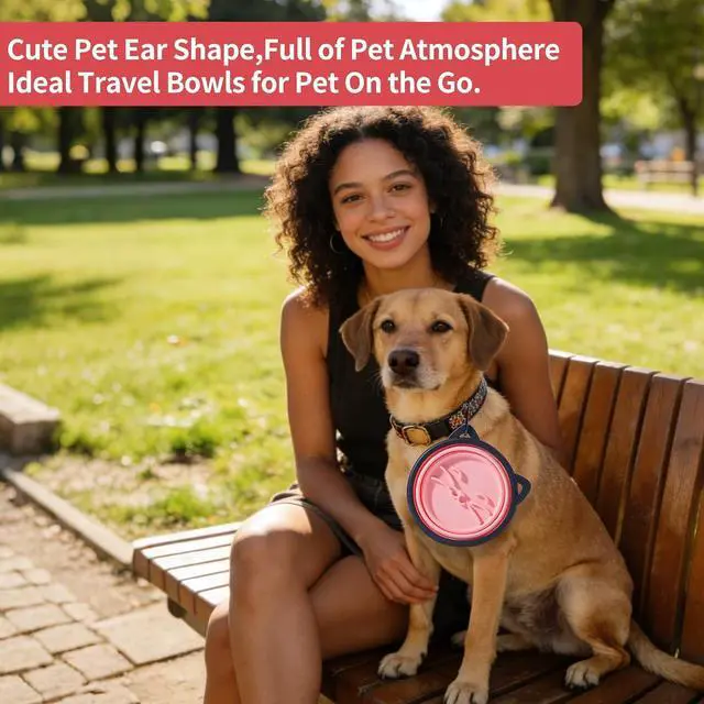 Alt view image 7 of 7 - 2Pack Silicone Collapsible Dog Bowls, Cute Pet Ear Shape and Cat Graphic Travel Water Bowl Full of Pet Atmosphere 25oz Portable Feeder for Small Large Dog Walking Hiking Camping (Pink and Grey)