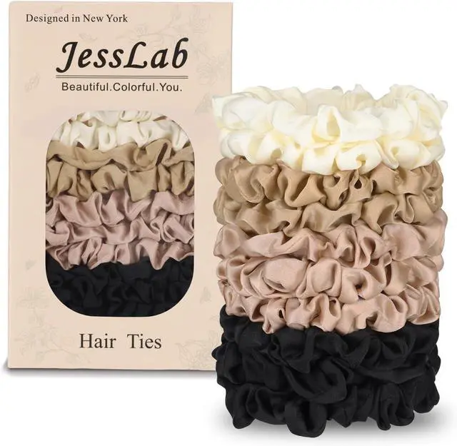 Main image of JessLab Luxe Satin Scrunchies, No Damage Hair Ties for Sleeping, Ultra-Gentle on All Hair Types, 10 Pack
