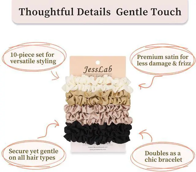 Alt view image 4 of 6 - JessLab Luxe Satin Scrunchies, No Damage Hair Ties for Sleeping, Ultra-Gentle on All Hair Types, 10 Pack