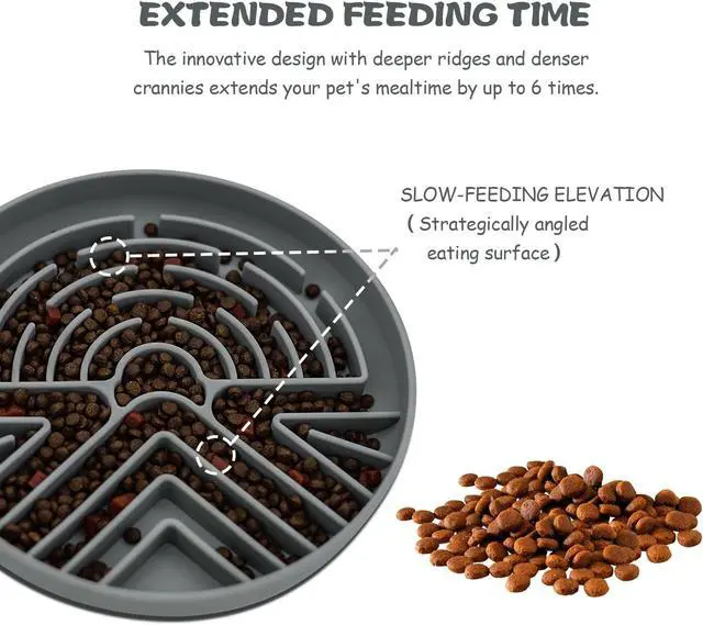 Alt view image 3 of 7 - Lesipee Slow Feeder Dog Bowl for Large & Small Dogs, Anti Choking Puzzle Dog Food Bowl with Non-Slip Base, Interactive Pet Slow Eating Tool, Silicone Cat Feeding Mat for Puppies & Cats(Grey)