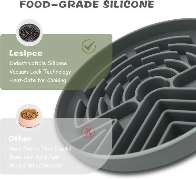 Alt view image 5 of 7 - Lesipee Slow Feeder Dog Bowl for Large & Small Dogs, Anti Choking Puzzle Dog Food Bowl with Non-Slip Base, Interactive Pet Slow Eating Tool, Silicone Cat Feeding Mat for Puppies & Cats(Grey)