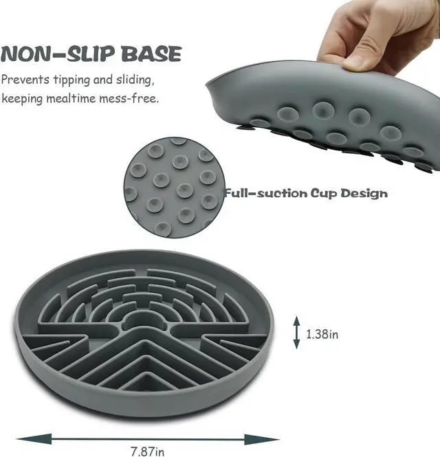 Alt view image 7 of 7 - Lesipee Slow Feeder Dog Bowl for Large & Small Dogs, Anti Choking Puzzle Dog Food Bowl with Non-Slip Base, Interactive Pet Slow Eating Tool, Silicone Cat Feeding Mat for Puppies & Cats(Grey)