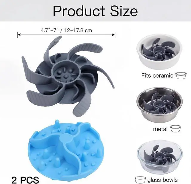 Alt view image 2 of 6 - Ondware 2 Pack Dog Bowl Slow Feeder Inserts Cuttable Silicone, 4.7-7 in | Strong Suction Base for Wet or Dry Food, Fits Ceramic Glass Stainless Bowls, DIY Slow Feeder Dog Bowls, Dishwasher Safe