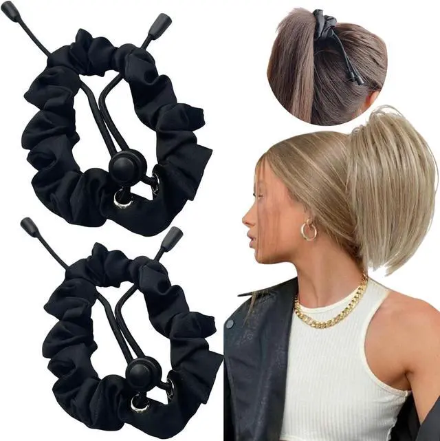 Alt view image 2 of 6 - 2 Pcs Adjust Satin Hair Tie, Satin Scrunchies for Women Girls, Adjustable Hair Ties for 4c Girlie Thick Curly Natural Hair, No Damage Hair Accessories for Afro Puff Loc Ponytails (black)